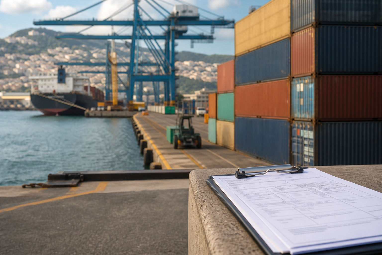 Contenedores y operaciones de carga en puerto
